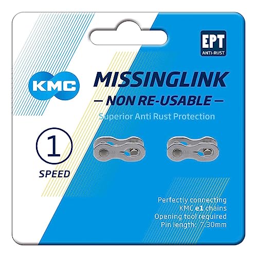 KMC Uniforme E1 de una sola velocidad EPT MissingLink Enlace, plata oscura, estrecho (3/32 pulgadas)